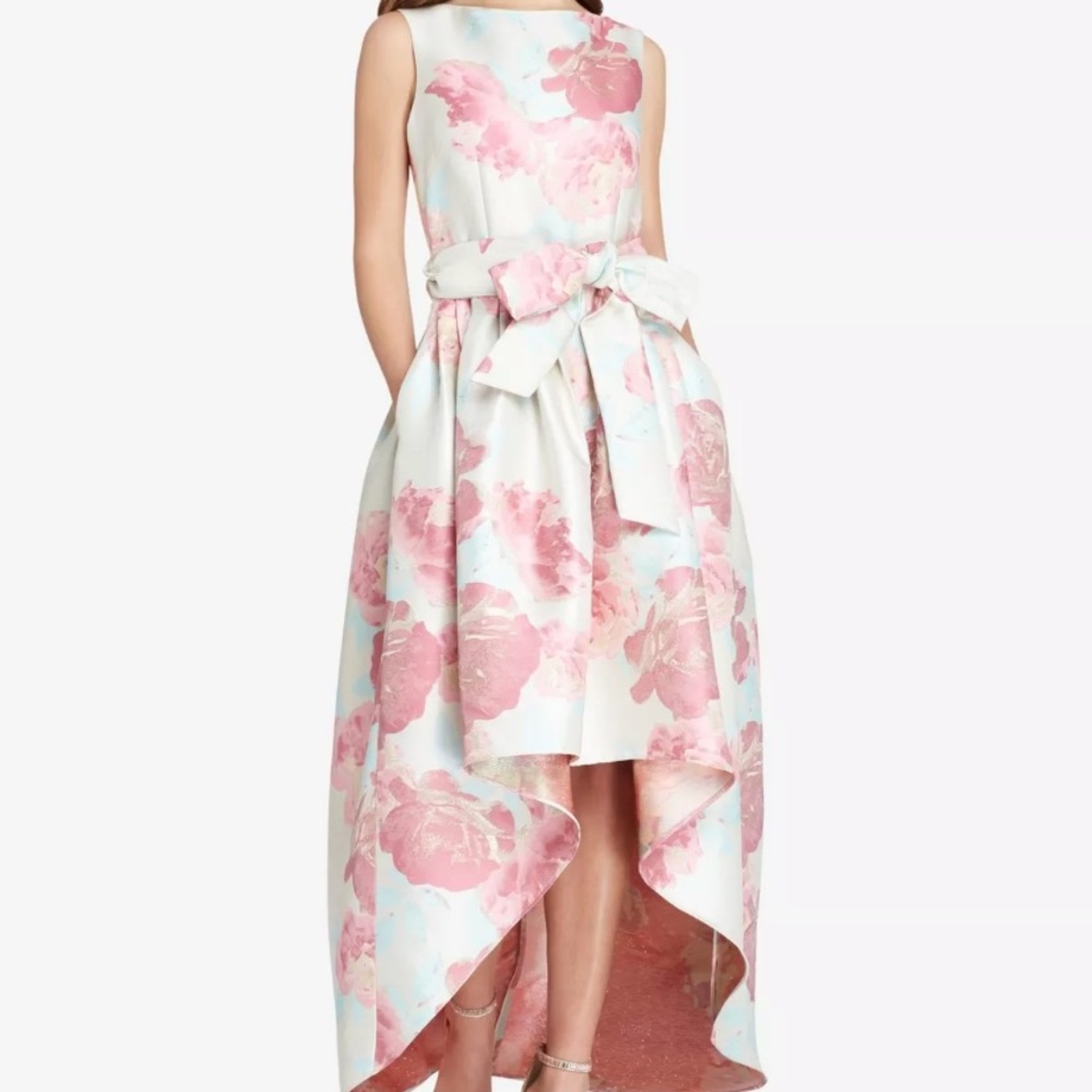TAHARI Womens Ivory Floral Hi-Lo Dress